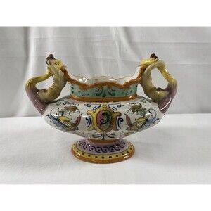 VTG Antique Italy Faience Pottery Centerpiece Jardiniere Mascarons READ